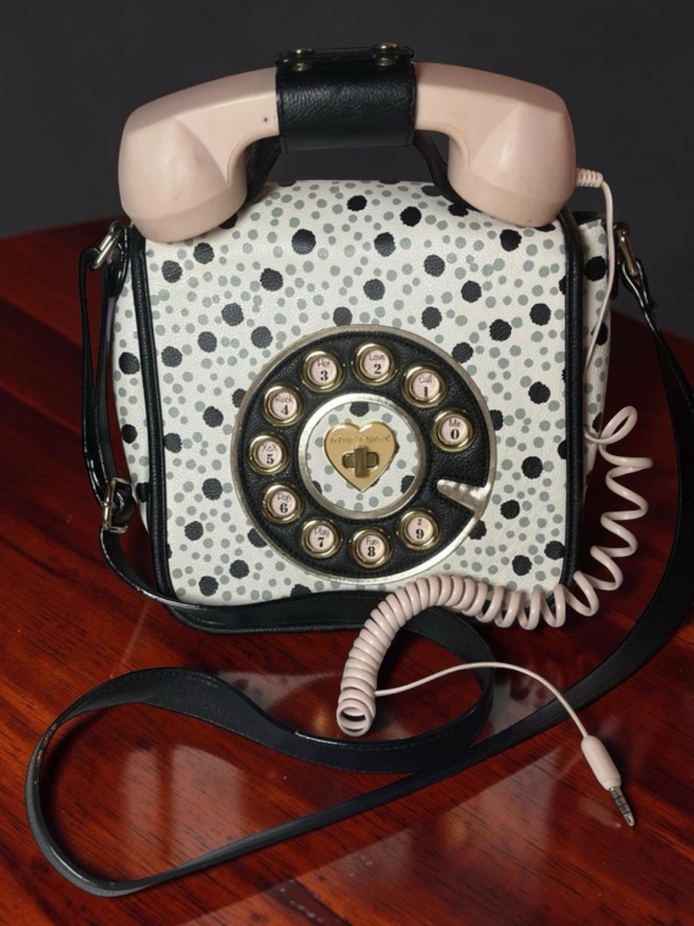 BETSEY JOHNSON Grey Pink Black Retro Operational Phone Crossbody Purse NEW NWOT